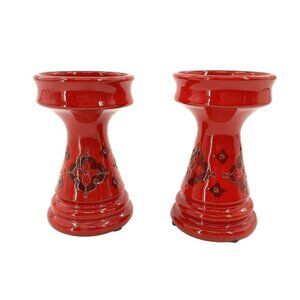 Bitossi for Nora Fenton RARE Matching Red Candlesticks Italy Ceramics